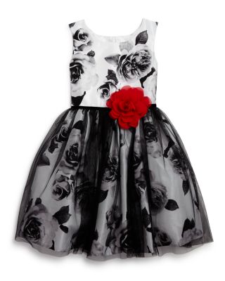 Zunie Girls' Rose Print Tulle Overlay Dress - Sizes 2-6X