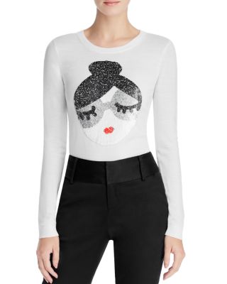 Alice and Olivia Stace Face Embellished Merino-Wool Sweater