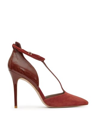 REISS Cary Patent Leather and Suede T Strap Pumps