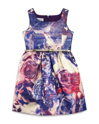 Pippa & Julie Girls' Metallic Jacquard Floral Dress- Sizes 7-14