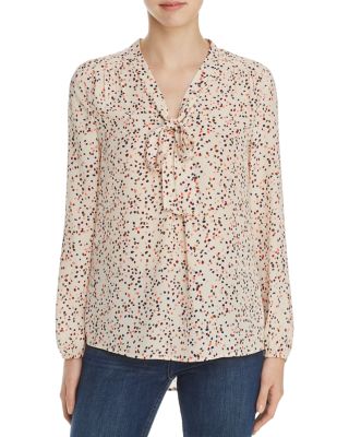 Daniel Rainn Confetti Print Tie Neck Blouse