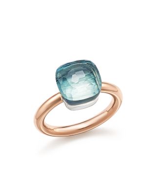 Pomellato Nudo Classic Ring with Blue Topaz in 18K Rose and White Gold 