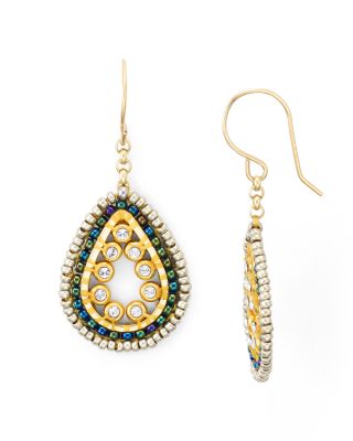 Miguel Ases Mini Beaded Oval Drop Earrings