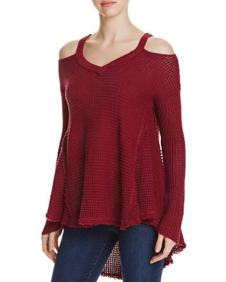 Elan Cold Shoulder High Low Sweater