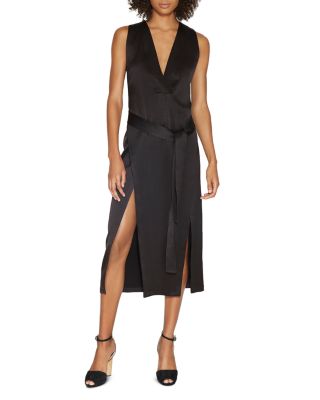 HALSTON HERITAGE Satin Double-Slit Dress