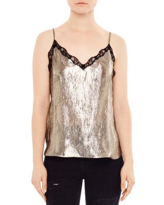 Sandro Shiny Lace-Trimmed Camisole Top