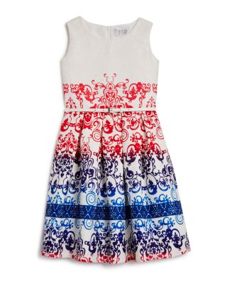 US Angels Girls' Color Block Filigree Jacquard Dress - Sizes 7-16