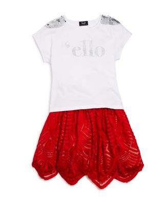 Bardot Junior Girls' Embellished Graphic Tee & Deco Lace Skirt - Sizes 8-16