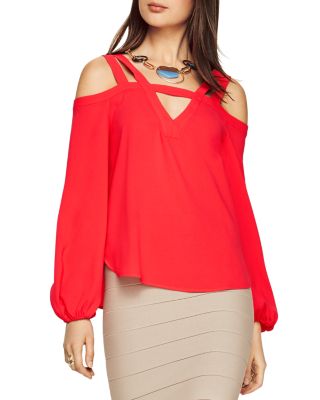 BCBGMAXAZRIA Tina Cold Shoulder Cutout Blouse